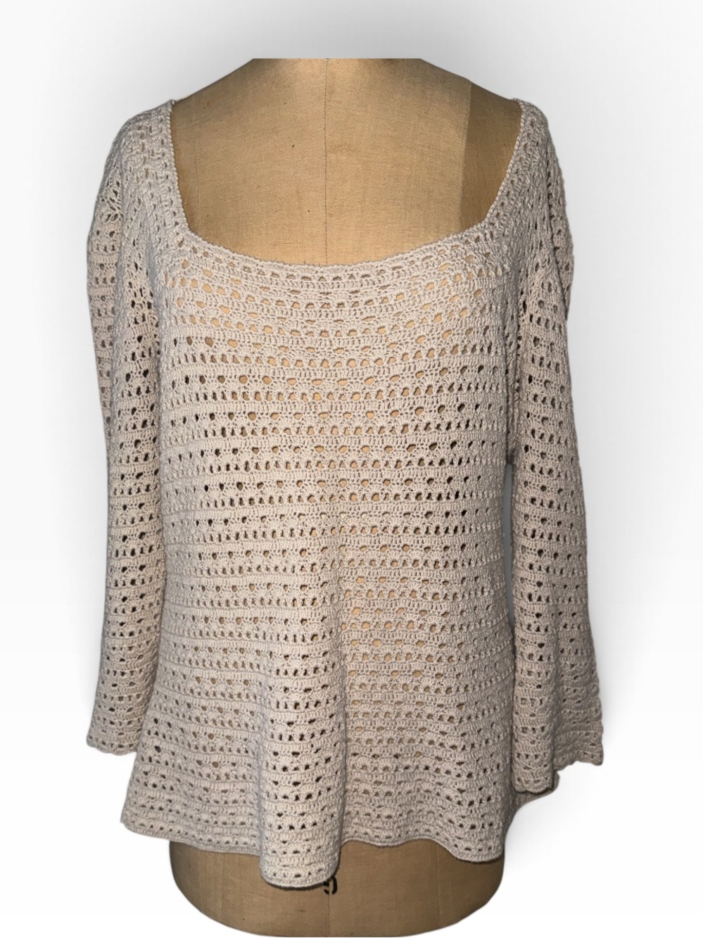 GAP Linen/Cotton Crochet Scoop Neck Sweater in Light Beige Size L